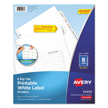 Avery® Big Tab Printable White Label Tab Dividers, 8-tab, Letter, 20 Per Pack freeshipping - TVN Wholesale